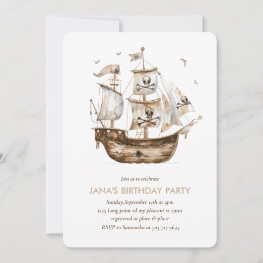 Piratenschip Bruin nautisch thema Verjaardag Kaart (Voorkant)