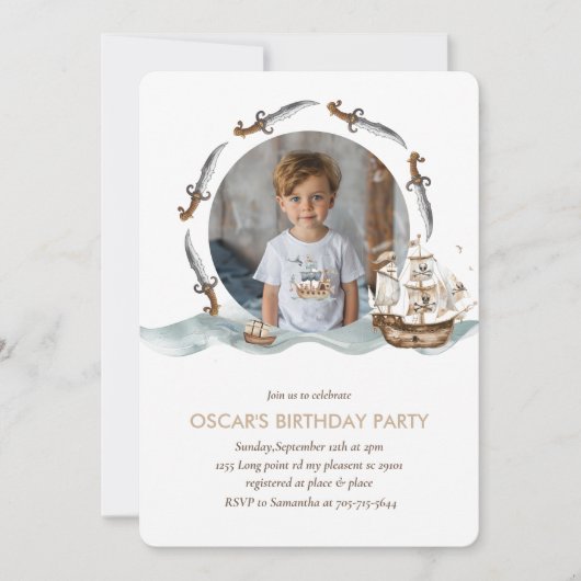 Piratenschip Bruin nautisch thema Verjaardag Kaart (Voorkant)