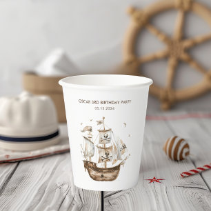 Piratenschip Bruin nautisch thema Verjaardag Papieren Bekers