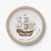 Piratenschip Bruin nautisch thema Verjaardag Papieren Bordje (Voorkant)