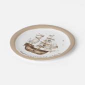 Piratenschip Bruin nautisch thema Verjaardag Papieren Bordje (Gekanteld)