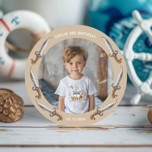 Piratenschip Bruin nautisch thema Verjaardag Ronde Sticker