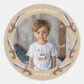 Piratenschip Bruin nautisch thema Verjaardag Ronde Sticker (Voorkant)