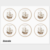 Piratenschip Bruin nautisch thema Verjaardag Ronde Sticker (Vel)