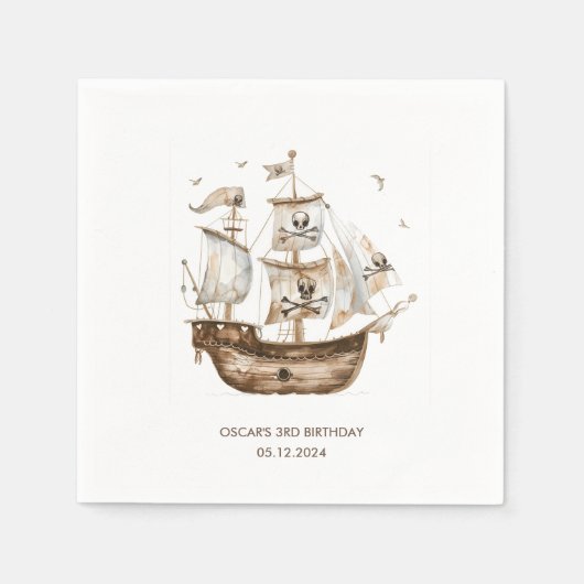 Piratenschip Bruin nautisch thema Verjaardag Servet (Voorkant)