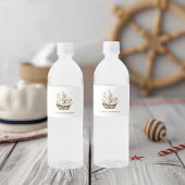 Piratenschip Bruin nautisch thema Verjaardag Waterfles Etiket