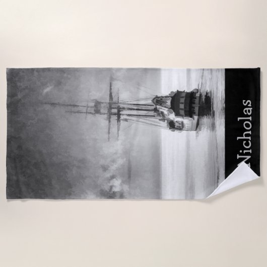  Piratenschip Custom Name Fun Strandlaken (Voorkant)