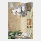 Piratenschip dat een schat ontdekt theedoek (Verticaal)