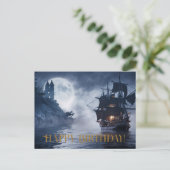 Piratenschip en kasteel Gelukkige verjaardag Briefkaart (Staand voorkant)