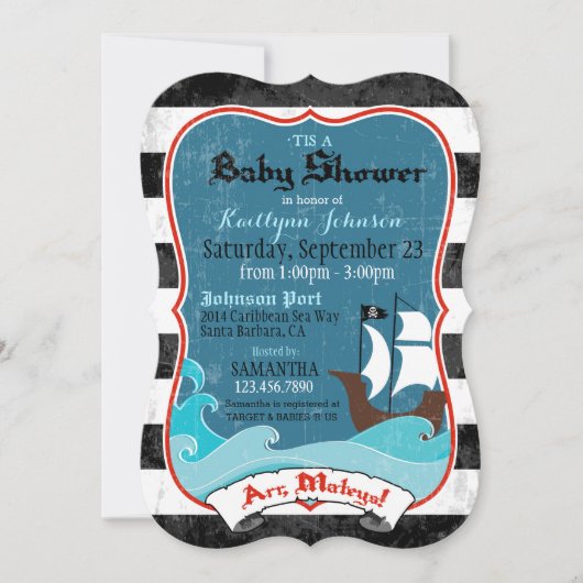 Piratenschip en Ocean Baby shower Invitation Kaart (Voorkant)