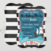 Piratenschip en Ocean Birthday Invitation Kaart (Voorkant / Achterkant)