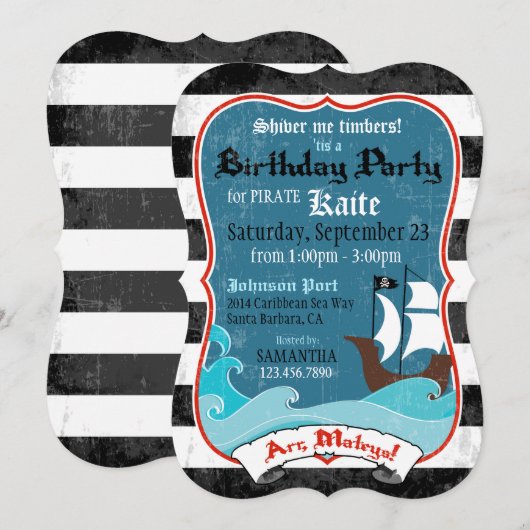 Piratenschip en Ocean Birthday Invitation Kaart (Voorkant / Achterkant)