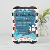 Piratenschip en Ocean Birthday Invitation Kaart (Staand voorkant)