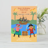 Piratenschip- en -schatkistpartij kaart (Staand voorkant)