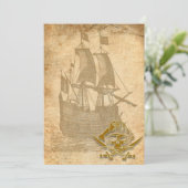 Piratenschip en schedel-uitnodiging kaart (Staand voorkant)