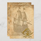 Piratenschip en schedel-uitnodiging kaart (Voorkant / Achterkant)