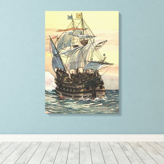  Piratenschip, Galleon Sailing on the Ocean Canvas Afdruk (Insitu (Houten vloer))