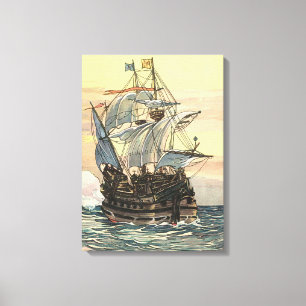  Piratenschip, Galleon Sailing on the Ocean Canvas Afdruk