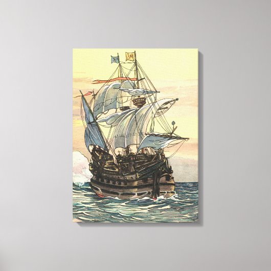 Piratenschip, Galleon Sailing on the Ocean Canvas Afdruk (Voorkant)