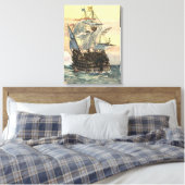 Piratenschip, Galleon Sailing on the Ocean Canvas Afdruk (Insitu (Slaapkamer))