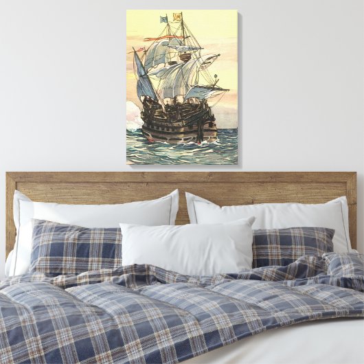 Piratenschip, Galleon Sailing on the Ocean Canvas Afdruk (Insitu (Slaapkamer))