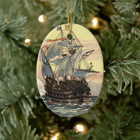  Piratenschip, Galleon Sailing on the Ocean Keramisch Ornament (Boom)