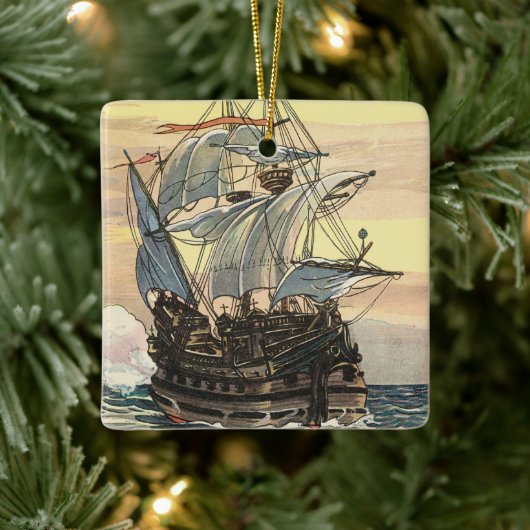 Piratenschip, Galleon Sailing on the Ocean Keramisch Ornament (Boom)