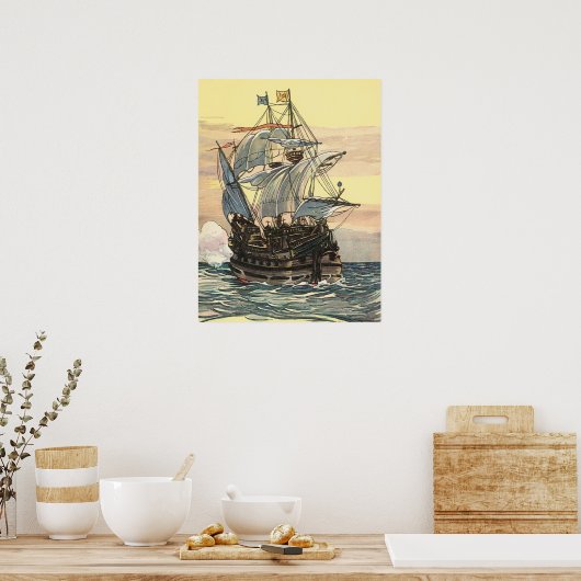  Piratenschip, Galleon Sailing on the Ocean Poster (Keuken)