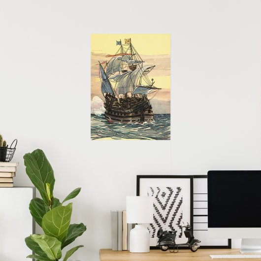  Piratenschip, Galleon Sailing on the Ocean Poster (Thuiskantoor)