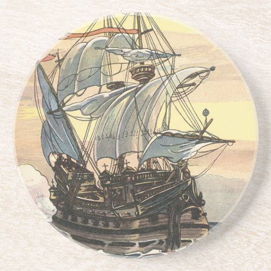  Piratenschip, Galleon Sailing on the Ocean Zandsteen Onderzetter (Voorkant)