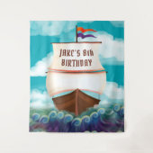 Piratenschip Galleon Verjaardagsfeestje Achtergron Wandkleed (Voorkant)