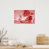 PIRATENSCHIP GEFECHT IN ANTIQUE ROOD POSTER (Keuken)