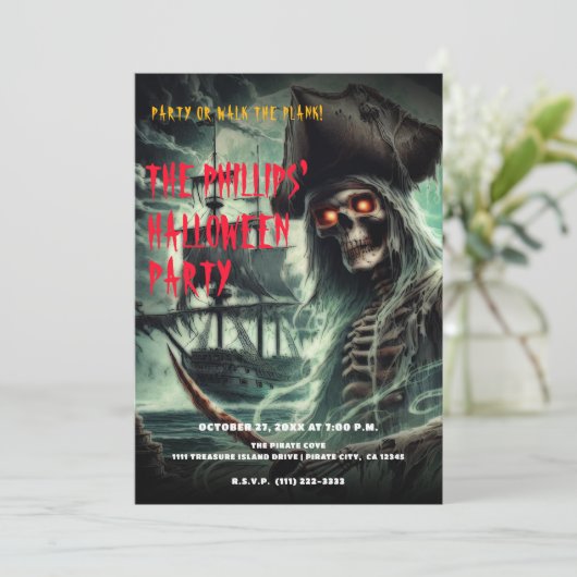 Piratenschip Ghost Halloween Kostuumfeest Kaart (Staand voorkant)