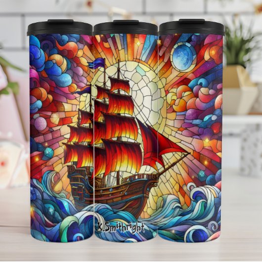 Piratenschip Glas in lood Art Thermosbeker