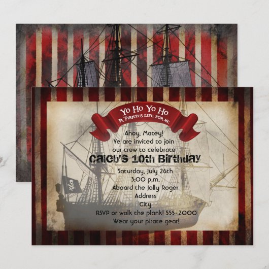 Piratenschip Grungy Grunge Party Uitnodiging (Voorkant / Achterkant)