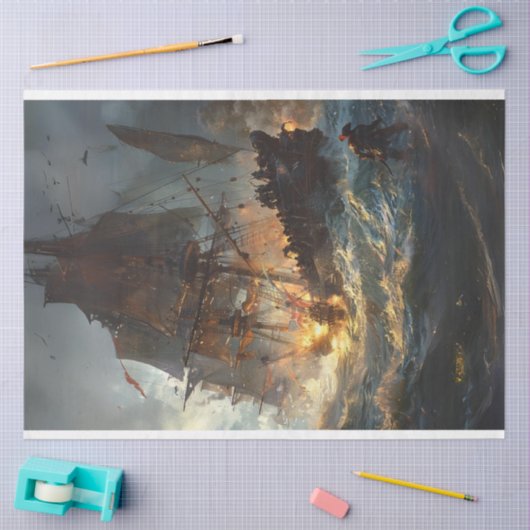 Piratenschip in de strijd Decoupage Tissuepapier (Craft)