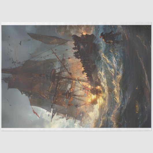 Piratenschip in de strijd Decoupage Tissuepapier (Voorkant)