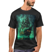 Piratenschip in het donkere zee T-shirt
