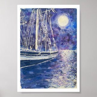 Piratenschip in het maanlicht poster