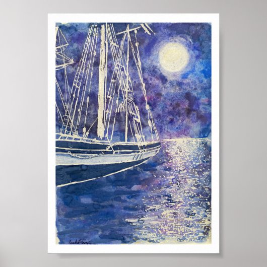 Piratenschip in het maanlicht poster (Voorkant)