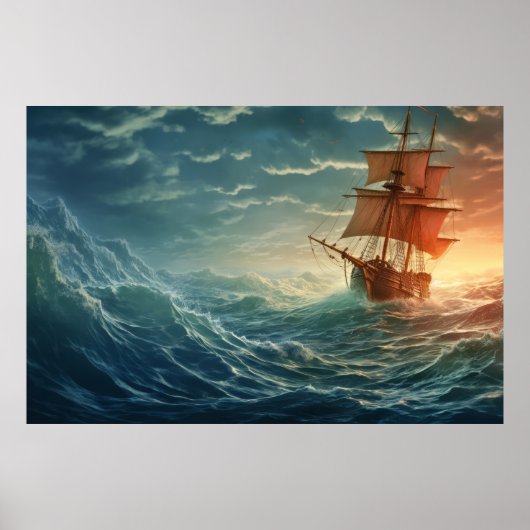 Piratenschip in Storm Weer Surrealist Poster (Voorkant)
