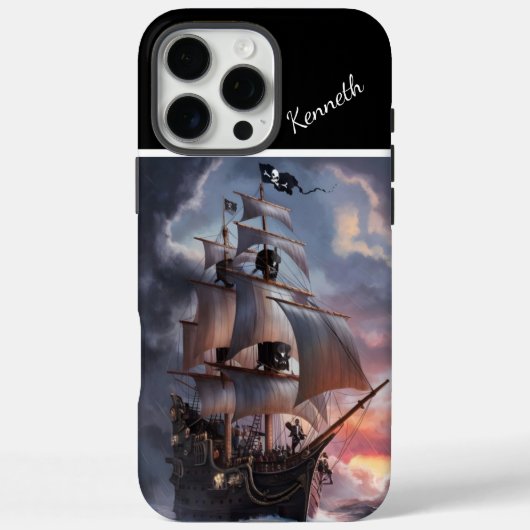 Piratenschip in stormachtige Zeeen Case-Mate iPhone Case (Achterkant)