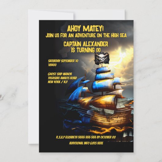 Piratenschip jolly roger vlag waterverf ahoy matey kaart (Voorkant)