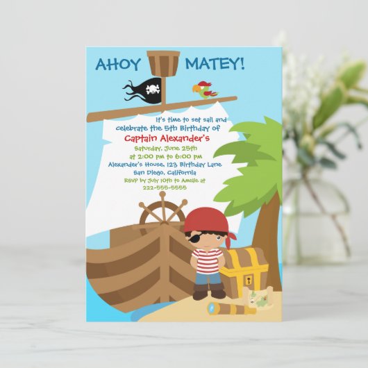 Piratenschip Jongen Verjaardagsfeestuitnodiging Kaart (Staand voorkant)