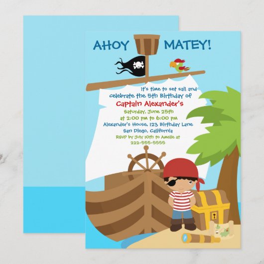 Piratenschip Jongen Verjaardagsfeestuitnodiging Kaart (Voorkant / Achterkant)