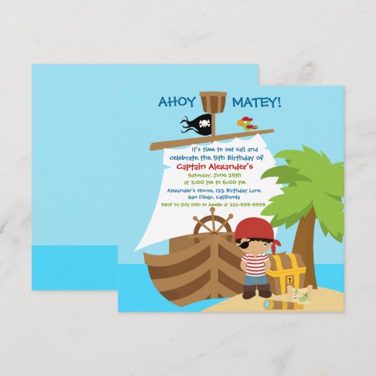 Piratenschip Jongen Verjaardagsfeestuitnodiging Kaart (Voorkant / Achterkant)