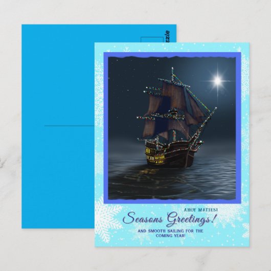 Piratenschip Kerstgroet briefkaart nautisch (Voorkant / Achterkant)