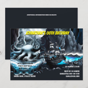 Piratenschip kraken stormachtige nacht zee spooky  kaart