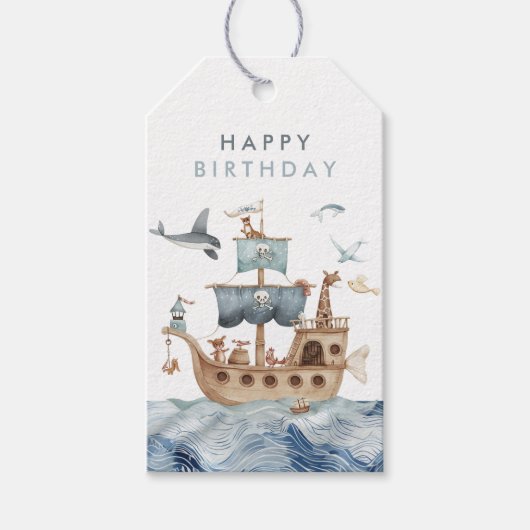 Piratenschip met dieren Kinder partij Cadeaulabel (Voorkant)