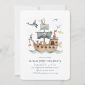 Piratenschip met dieren Kinder partij Kaart (Voorkant)